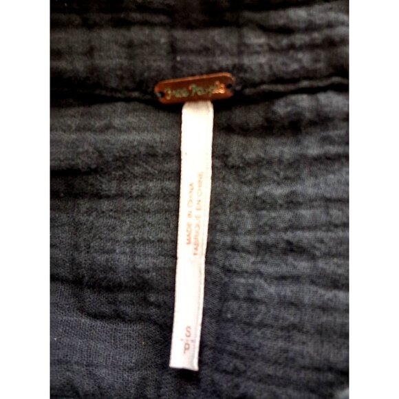 Free People Sunstreaks Tie Front Button-Down Top Womens S Black Gauze Cotton - Picture 5 of 6